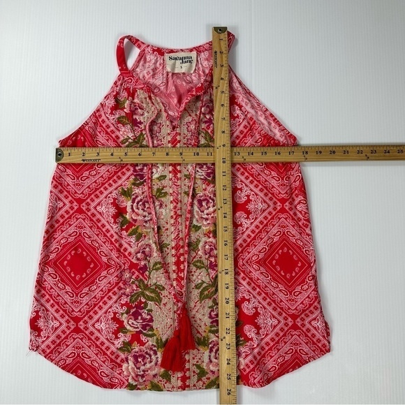 Savanna Jane Sz S  Bandana Red Bohemian Embroidered Floral Sleeveless Tank Top - Picture 7 of 12